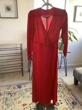 Zara Red Long Sleeve Wrap Maxi Dress